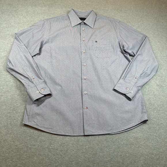 Other - Triple Marfel Button Up Shirt Mens 41/L Gray Stitched Polka Dots Red Blue Cotton